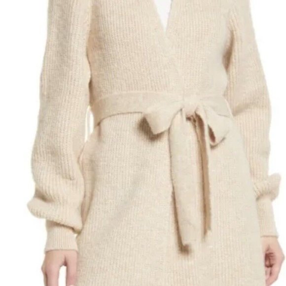 TOPSHOP Cardigan SWEATER KNIT Stone Belted BLOUSON SLEEVE Chunky Size S (4 - 6) - Picture 3 of 12